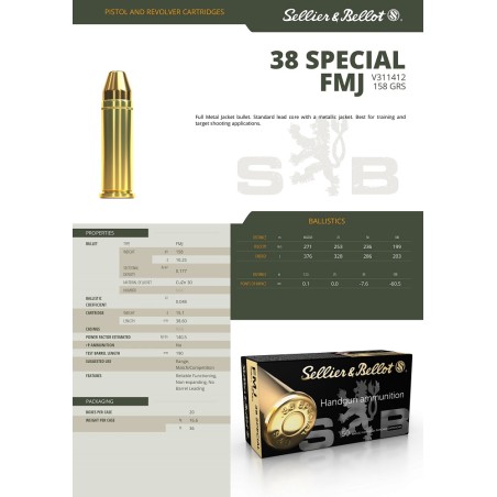SELLIER & BELLOT 158G FMJ 38 SPECIAL