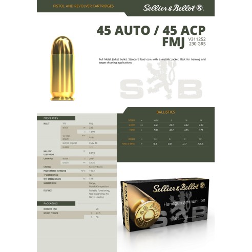 SELLIER & BELLOT 230G FMJ 45 AUTO